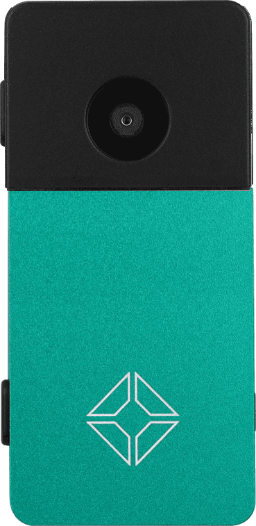Blockstream Jade Plus hardware wallet in sovereign green: machined aluminium body with camera for air-gapped signing