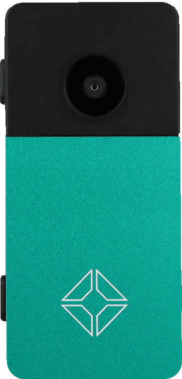 Blockstream Jade Plus hardware wallet in sovereign green: machined aluminium body with camera for air-gapped signing